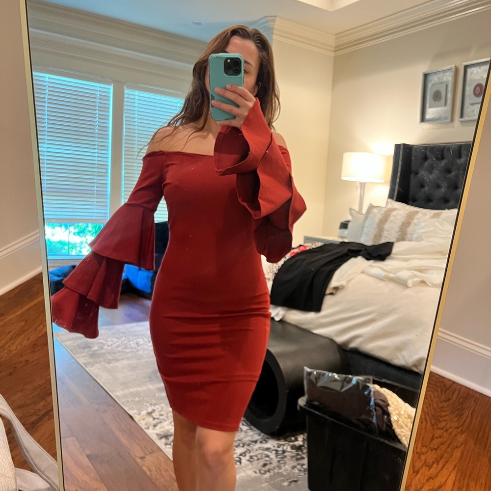 Elegant Off-Shoulder burnt orange dress